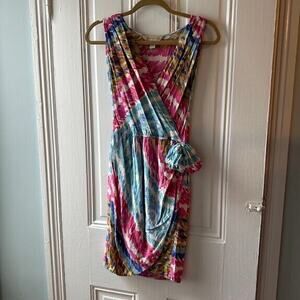 Presley Skye Bright Watercolor Silk Dress Wrap Style Lined Size Medium